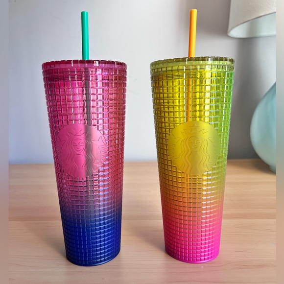 NWT Starbucks Strawberry Lemonade Ombre Disco Grid Summer 2022 Venti Tumbler - Picture 7 of 9